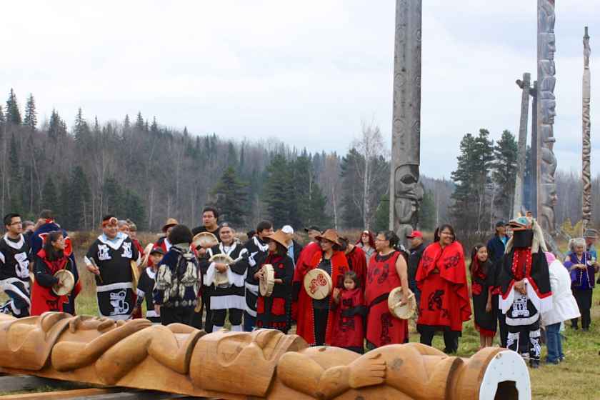 Pole raising at Gitanyow. Photo courtesy of Gitanyow Hereditary Chiefs