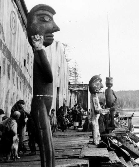 Kwakwaka'wakw Village of Ba'a's (Blunden Harbour), 1901 Photograph by C. F. Newcombe, Royal BC Museum