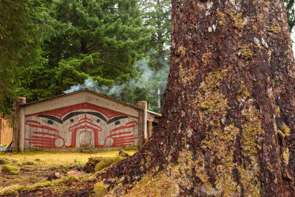 "Looking Around and Blinking House" was built in Hik'yah (Windy Bay) by a crew of Haidas during the height of the conflict to protect Gwaii Haanas. Photo by Jeffery Gibbs.