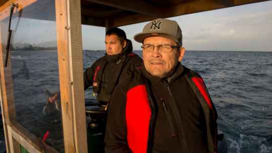 Heiltsuk first responders Collin Reid and Jeff Brown have been monitoring recovery efforts and the spread of leaking fuel from the sunken tugboat Nathan E. Stewart. (Kyle Artelle/Heiltsuk Nation)