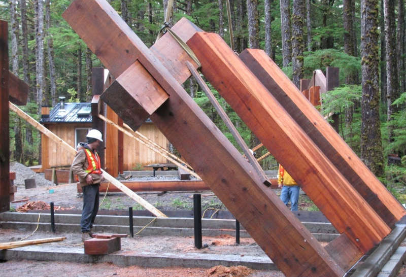 The longhouse frame was built from locally sourced and milled lumber, and raised by the carpentry crew. 