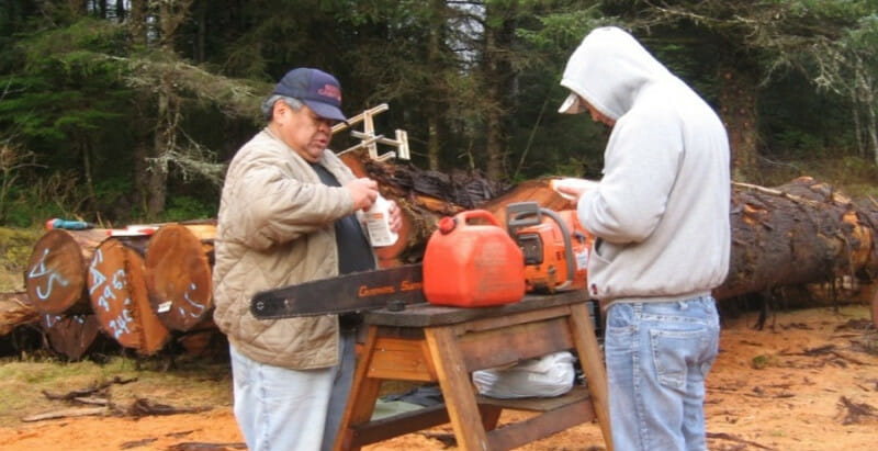 Specialty beams for Hiellen Longhouse Village crafted locally by Haida people