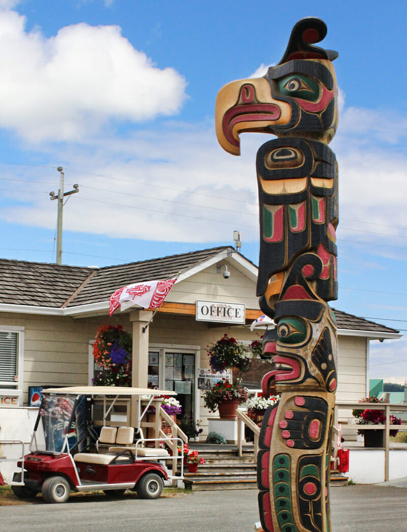 Thunderbird RV Park & Resort is typically bedecked with flowers and graced by Indigenous art throughout the site. Photo by Coast Funds.