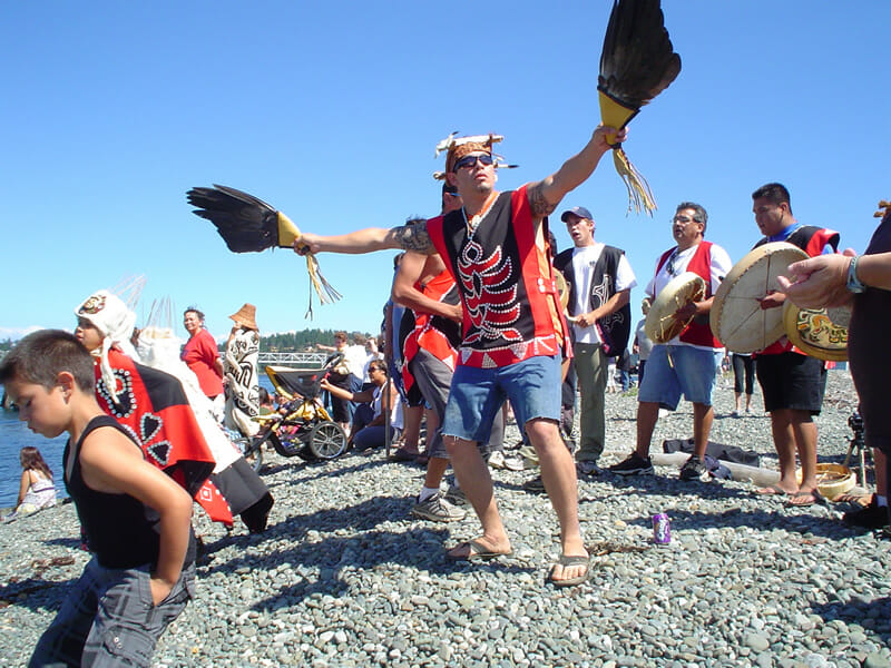Visitors to Thunderbird RV Park & Resort during the Tribal Journeys canoe event, and the Wei Wai Kum-hosted Salmon Barbecue that caps a popular fishing derby, get to experience performances of indigenous drumming, dance and song. Photo courtesy of Thunderbird RV Park & Resort.