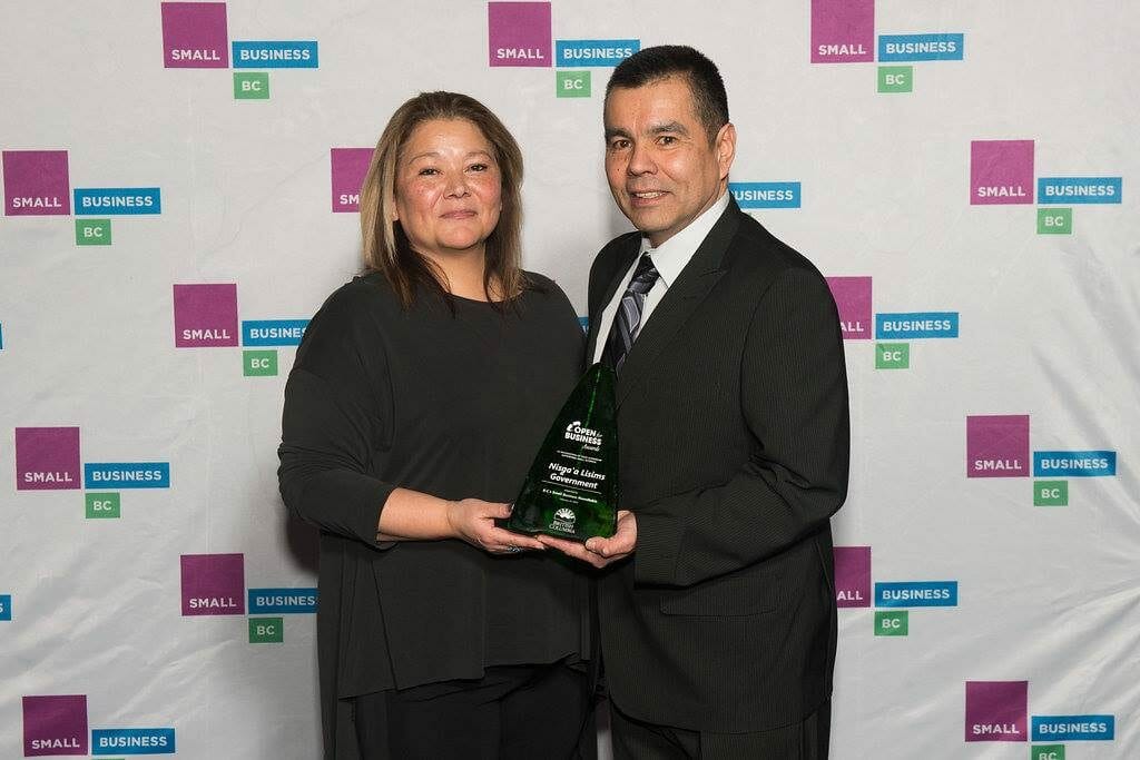 Anita Young-Mercer and Art Mercer accepted the Open For Business award on behalf of the Nisga'a Lisims Government. 