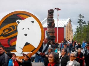 The Spirit Bear Logo designed by Rolf Skala. He says, “the Raven within the logo is symbolic of the transformational journey the community is taking. The Spirit bear brand works as an inspirational catalyst to honour, value and assist in the reawakening of their unique identity and culture.” Photo by Dawn Fry courtesy of Acton Ostry.