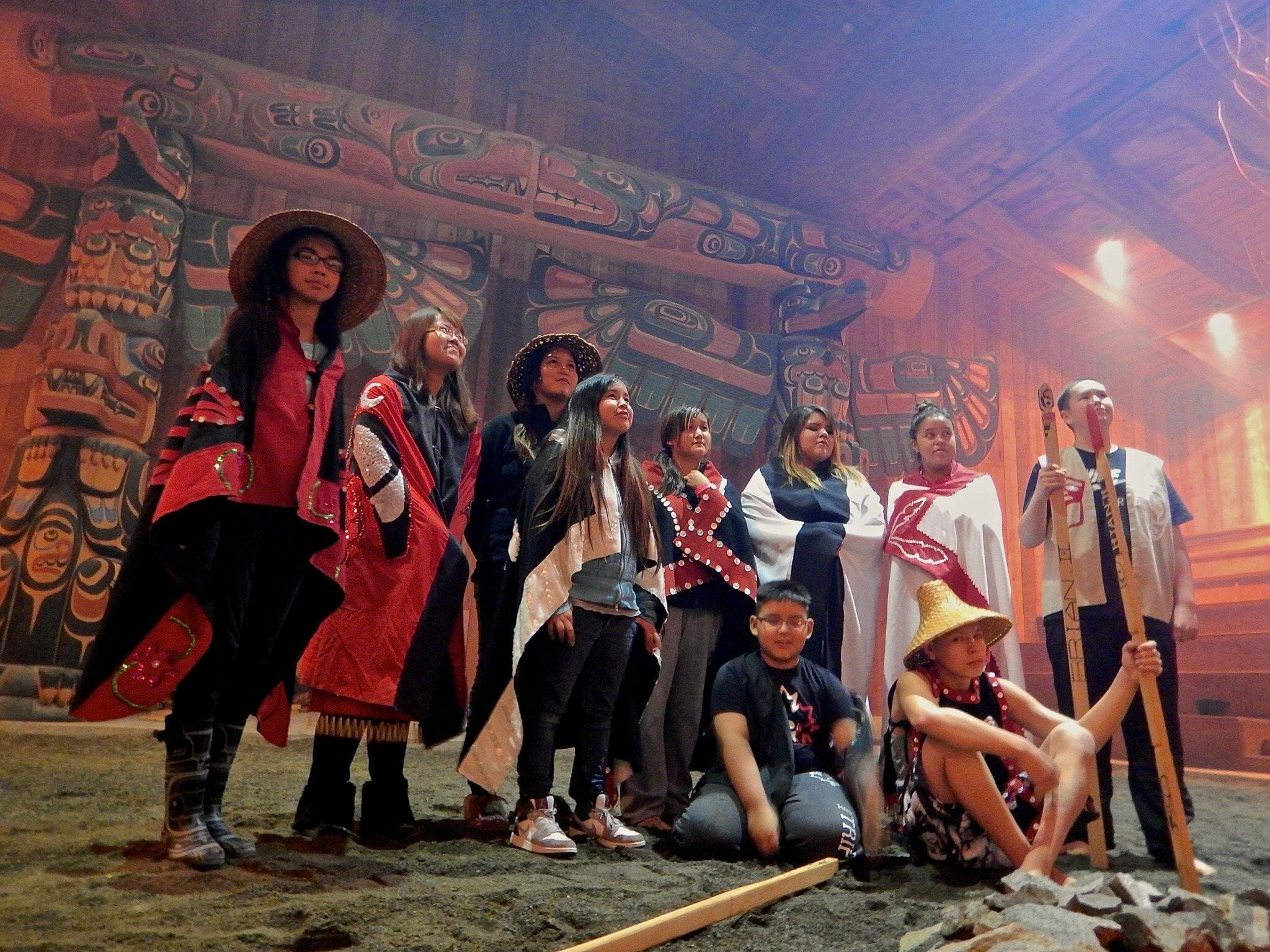 The Súa Performance Group was started by local youth with a keen interest in interacting with local tourism and maintaining the Kitasoo/Xai'Xais tradition of performance. Photo by Mike Brown courtesy of Spirit Bear Lodge.