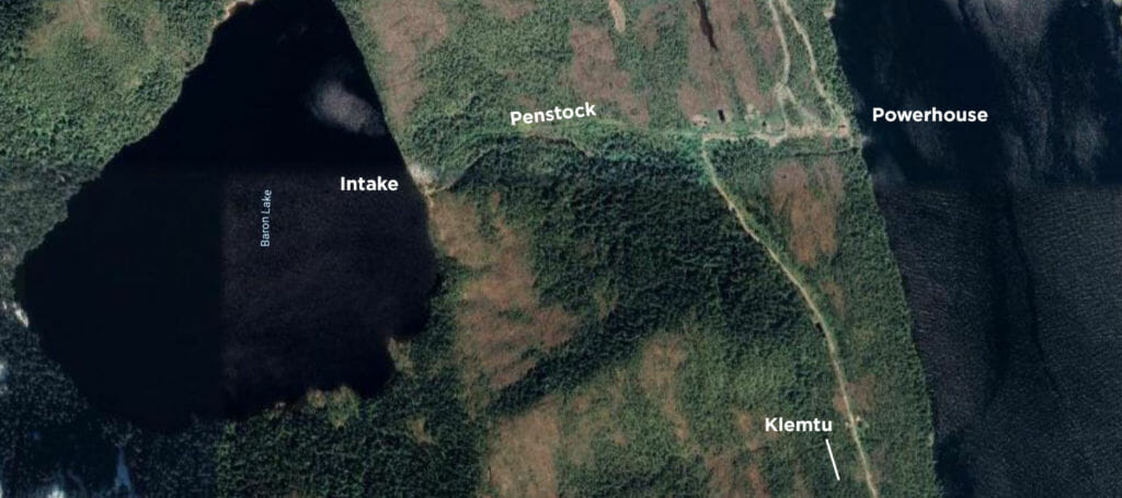 satellite map, showing location of Baron Lake on Swindle Island
