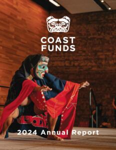 Cover of 2024 Annual Report - shows a dancer wearing regalia and a painted mask on a stage