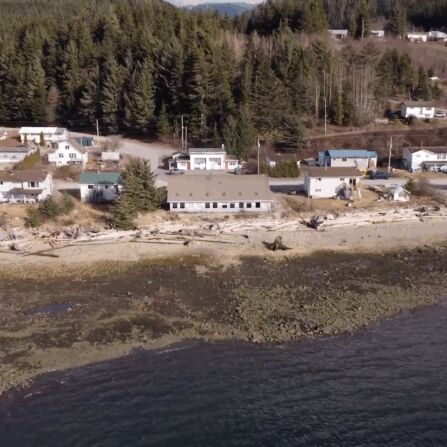 Aerial shot of Gizuá Market in x̄á’isla Kitamaat Village.