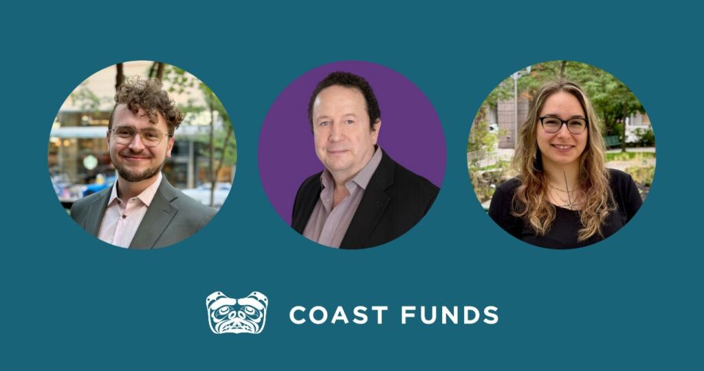 A banner image with a teal blue background and three photos cropped into circles. Each photo is a different team member: Landon who is wearing a grey and pink suit, Michael who is wearing a black suit, and Raven who is wearing a black long sleeve top. Below the images is the Coast Funds logo in white.