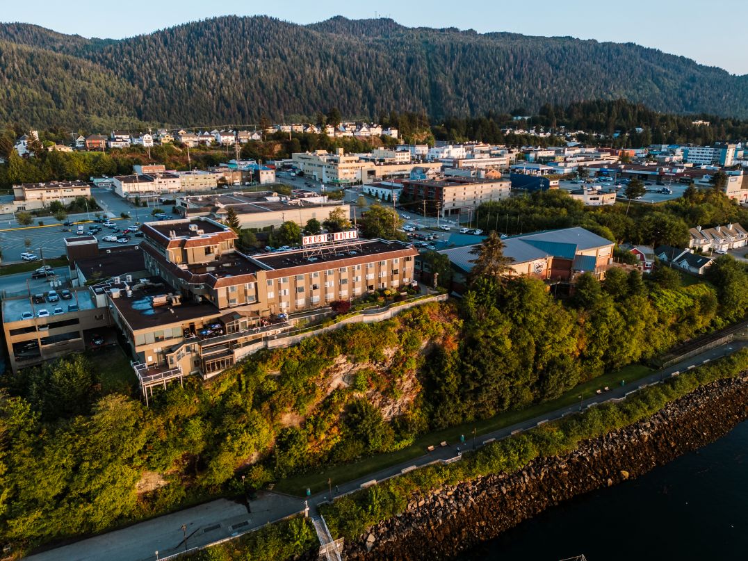 An aerial shot of Crest Hotel.