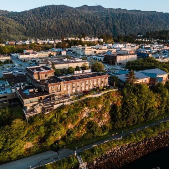 An aerial shot of Crest Hotel.